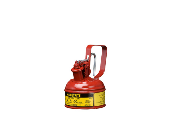Type I Steel Safety Can with Trigger Handle for flammables, 1 pint, S_S flame arrester, self-close lid RED