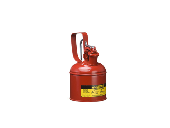JR Type I Steel Safety Can with Trigger Handle for flammables, 1 quart (1L), S_S flame arrester, self-close lid RED