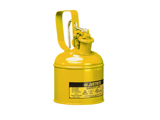 JR Type I Steel Safety Can with Trigger Handle for flammables, 1 quart (1L), S_S flame arrester, self-close lid YELLOW