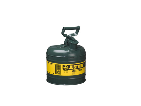 TYPE I STEEL SAFETY CAN FOR FLAMMABLES, 2 GALLON (7.5L), S_S FLAME ARRESTER, SELF-CLOSE LID GREEN