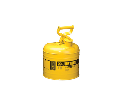 TYPE I STEEL SAFETY CAN FOR FLAMMABLES, 2 GALLON (7.5L), S_S FLAME ARRESTER, SELF-CLOSE LID YELLOW