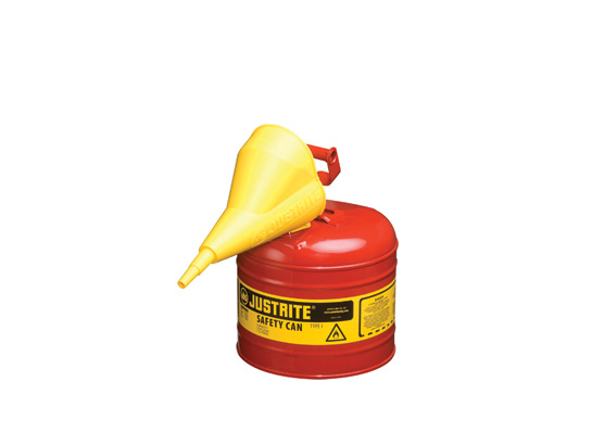 TYPE I STEEL SAFETY CAN FOR FLAMMABLES, WITH FUNNEL, 2 GALLON (7.5L), S_S FLAME ARRESTER, SELF-CLOSE LID RED