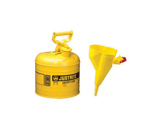 TYPE I STEEL SAFETY CAN FOR FLAMMABLES, WITH FUNNEL, 2 GALLON (7.5L), S_S FLAME ARRESTER, SELF-CLOSE LID YELLOW