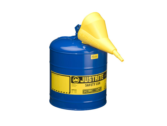 TYPE I STEEL SAFETY CAN FOR FLAMMABLES, WITH FUNNEL, 5 GALLON (19L), S_S FLAME ARRESTER, SELF-CLOSE LID BLUE