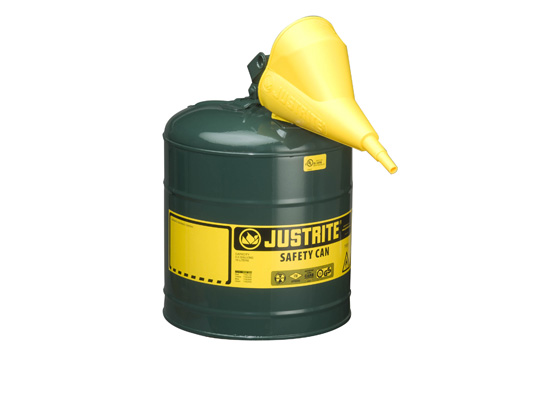 TYPE I STEEL SAFETY CAN FOR FLAMMABLES, WITH FUNNEL, 5 GALLON (19L), S_S FLAME ARRESTER, SELF-CLOSE LID GREEN