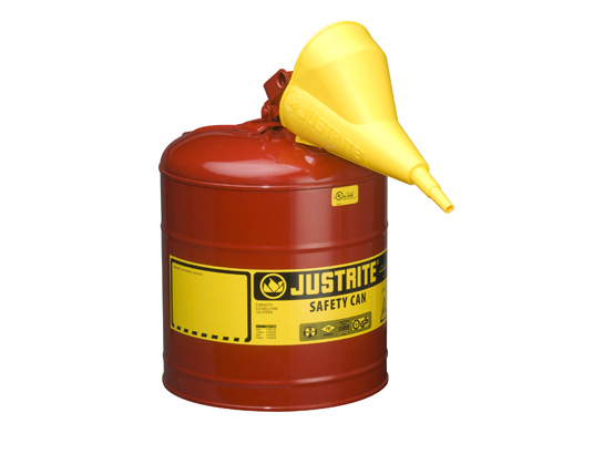 TYPE I STEEL SAFETY CAN FOR FLAMMABLES, WITH FUNNEL, 5 GALLON (19L), S_S FLAME ARRESTER, SELF-CLOSE LID RED