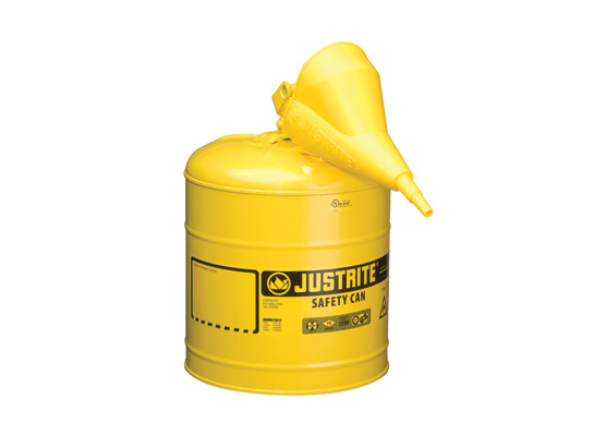 TYPE I STEEL SAFETY CAN FOR FLAMMABLES, WITH FUNNEL, 5 GALLON (19L), S_S FLAME ARRESTER, SELF-CLOSE LID YELLOW