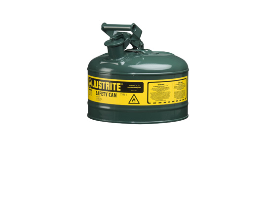 Type I Steel Safety Can for flammables, 2.5 gallon (9.5L), S_S flame arrester, self-close lid GREEN