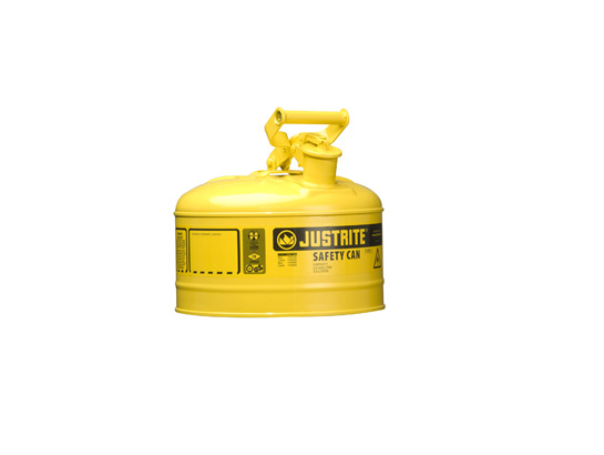 Type I Steel Safety Can for flammables, 2.5 gallon (9.5L), S_S flame arrester, self-close lid YELLOW