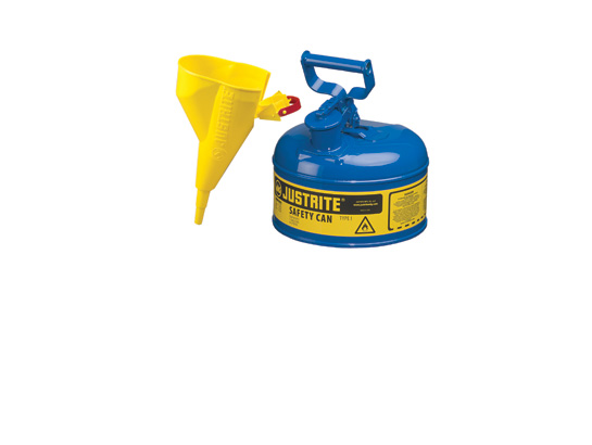 Type I Steel Safety Can for flammables, with Funnel, 1 gallon (4L), S_S flame arrester, self-close lid BLUE