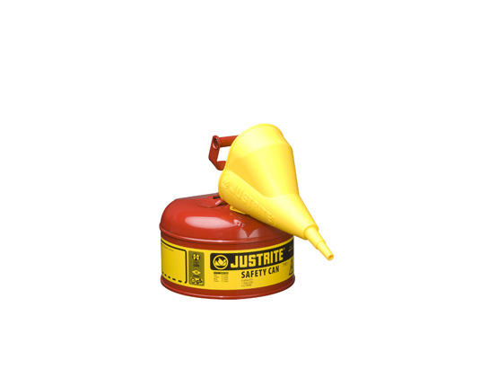 Type I Steel Safety Can for flammables, with Funnel, 1 gallon (4L), S_S flame arrester, self-close lid RED