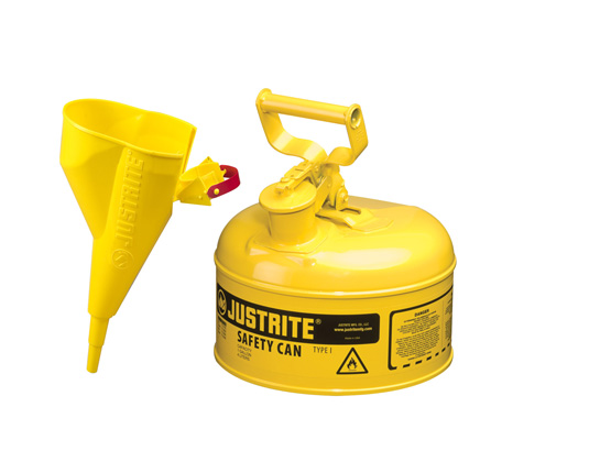 Type I Steel Safety Can for flammables, with Funnel, 1 gallon (4L), S_S flame arrester, self-close lid YELLOW